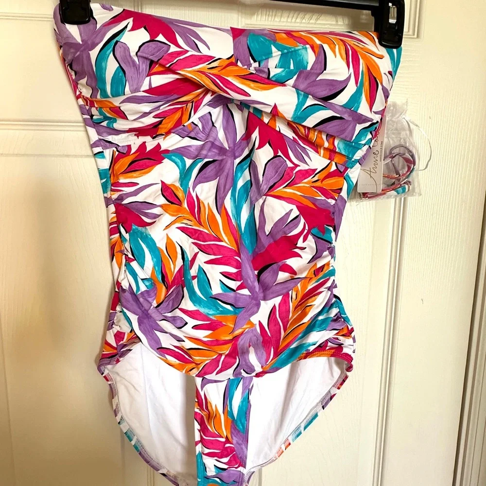 NWT Anne Cole Twist-front Tropical One Piece Swimsuit - Picture 6 of 7